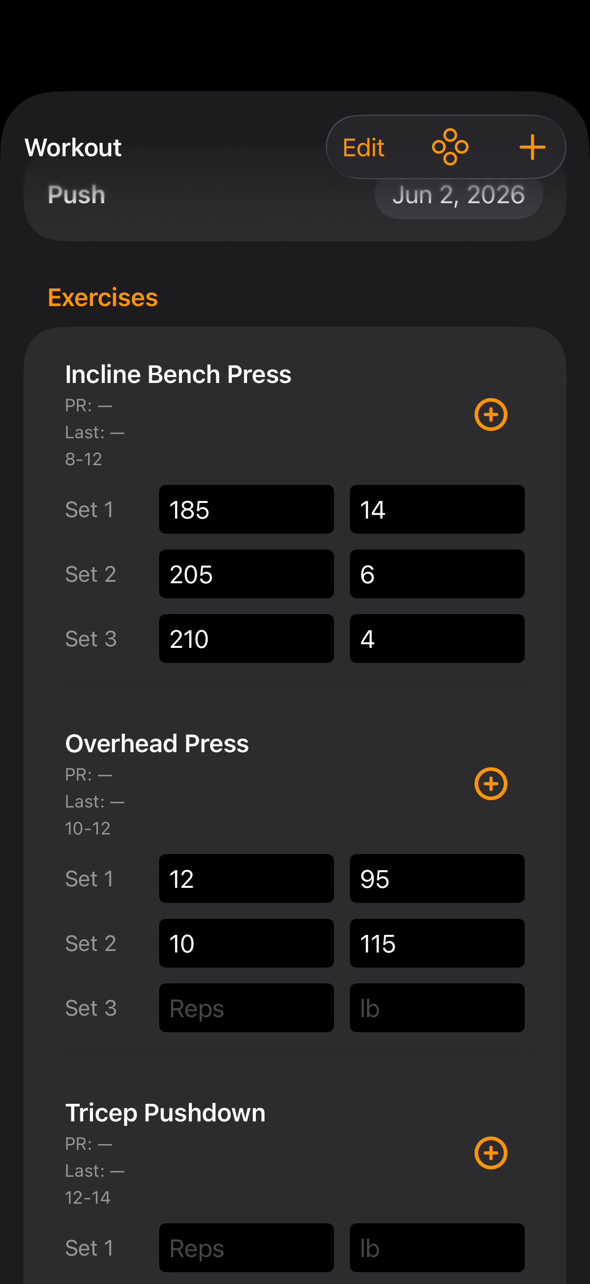 Workout logging screenshot — Fitness Tracker v2